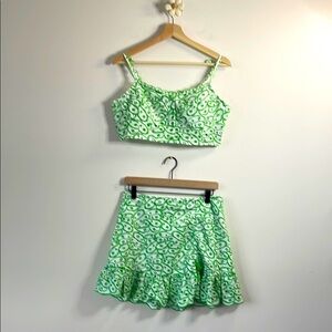 H&M Green Skater Mini Skirt with Ruffles